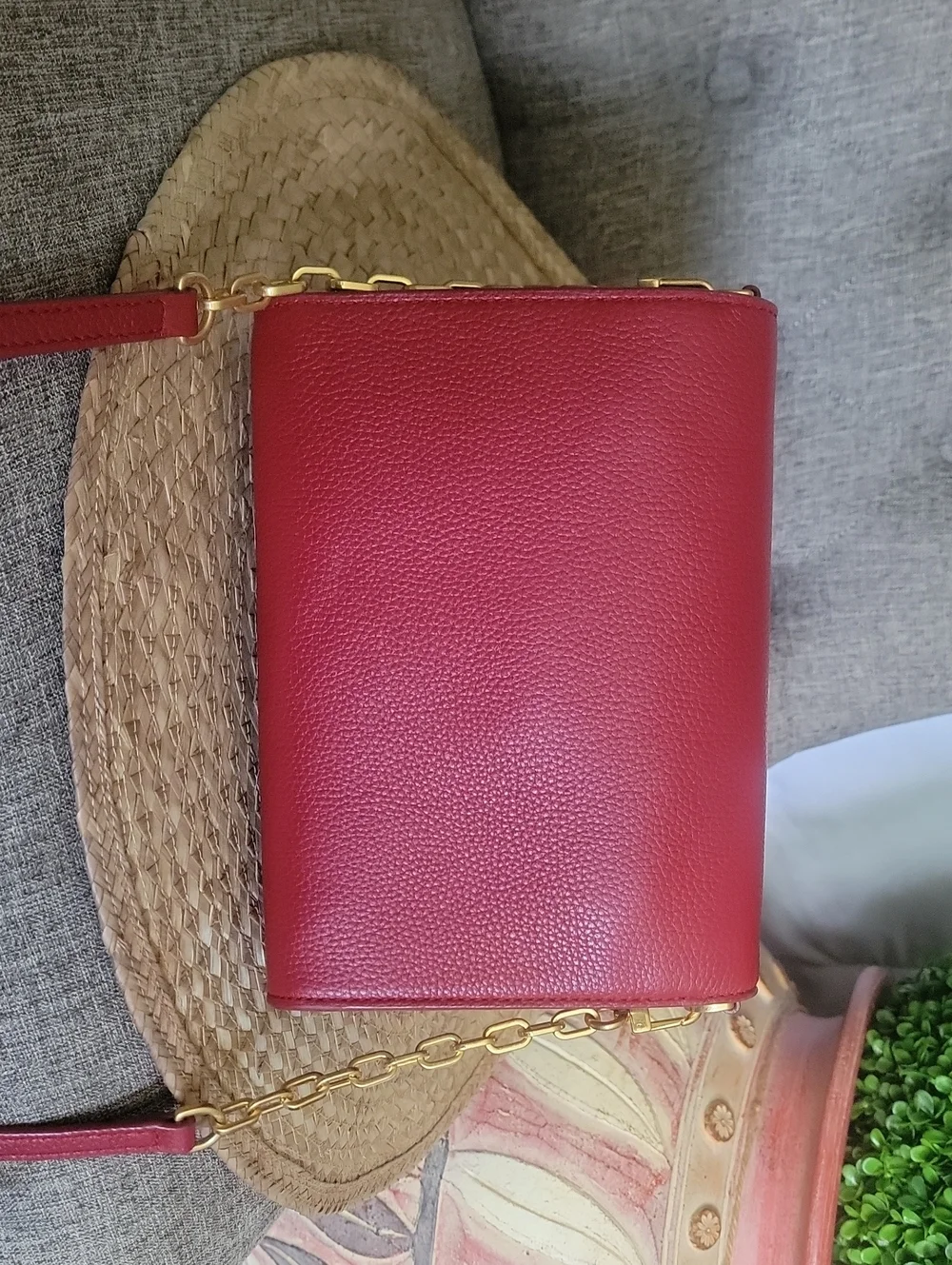 Tory Burch Red Leather Gold Chain Shoulder Bag - Rare Medium Size